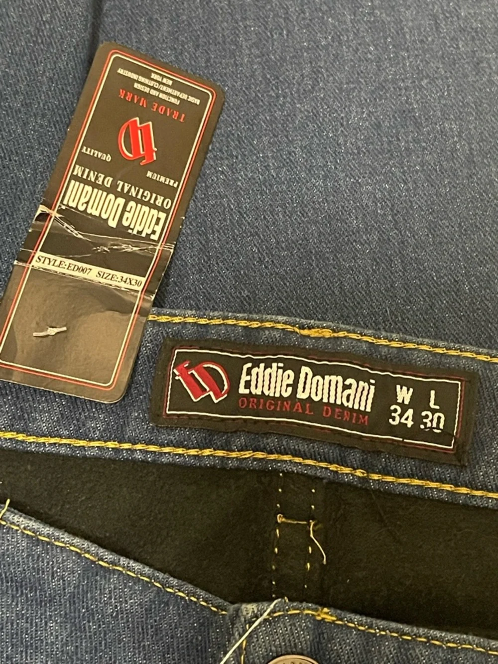 EDDIE DOMANI BLUE CARGO PANTS DENIM MEN FLEECE LINING INSIDE POCKETS SIZE 34X30*